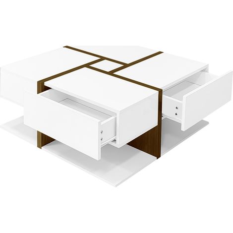 Table basse brillante, table avec 4 tiroirs, combinaison de couleurs unique et design à lignes, rangement inférieur. 787834,8cm (1/5)