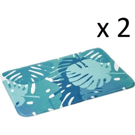 Lot 2 tapis de bain antidérapant,tapis salle de bain en microfibre avec motif de feuilles multicolore-Longueur 70 x Profondeur 45cm (1/3)