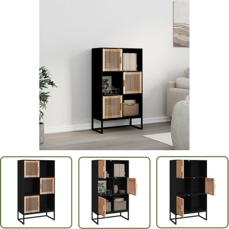 The Living Store Buffet haut noir 70x35x125 cm bois d'ingénierie - Buffet Design Scandinave - Meuble Rangement Noir - Buffet Moderne - Commode Rangement - Buffet Salle À Manger (1/5)