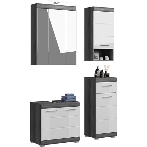 Badezimmermöbel Set 4-teilig modern in Hochglanz weiß mit grau SIROCO-158 (1/5)