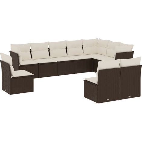 vidaXL Set Divani da Giardino 10pz con Cuscini in Polyrattan Marrone (1/5)
