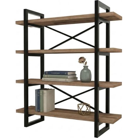 Inverigo Bücherregal, 4-Etagen-Bibliothek, Freie Aufstellung, Metallkonstruktion, 106x33x120h cm, Braun