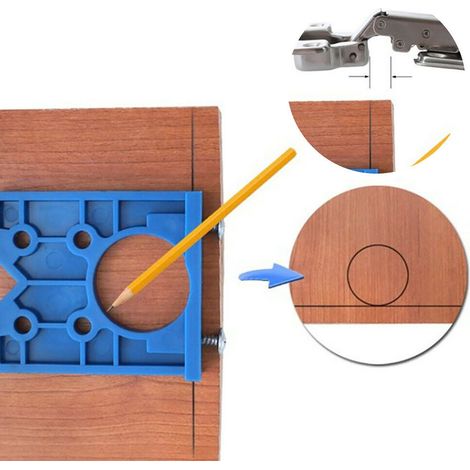 Gabarit de perçage pour porte et porte en bois avec foret, outil accessoire de positionnement pour trous de charnière de 35 mm (1/5)