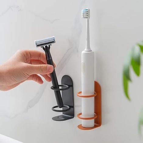 Set of 2 metal wall-mounted holders for electric toothbrushes - Stick-on to the wall - Bathroom organizer (1/4)