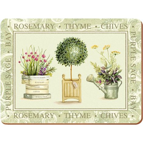 Lot de 4 sets de table rectangulaires avec dos en liège, collection Topiary, 4 sets de table de 40 cm x 29 cm chacun (1/2)