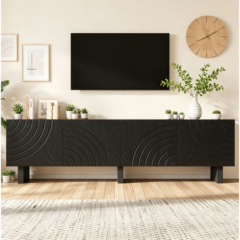 Mueble TV con 4 Puertas, Estructura Moderna, para Salón, 180 × 40 × 55 cm, para TV hasta 75 Pulgadas, Negro (1/5)