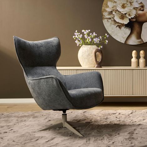 Fauteuil pivotant design en tissu gris foncé BELORA (1/5)