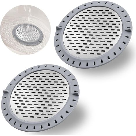 2PCS Filtre à Cheveux pour Douche Ø 12,5 cm, Drain de Douche en Acier Inoxydable avec Rebord Silicone, Tamis Universel pour Lavabo, Baignoire et Évier de Cuisine Anti Obstruction (1/5)