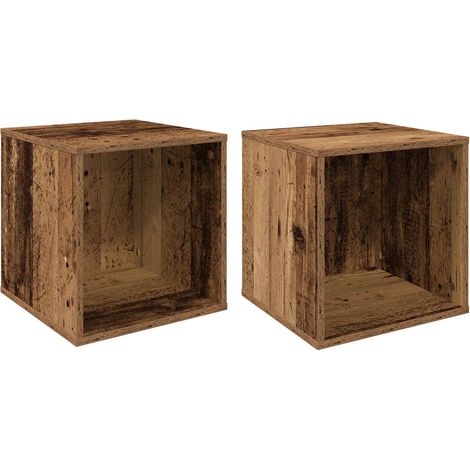 Boîte d'albums vinyles 2 pc Bois ancien 37 x 36,5 x 38 cm vidaXL