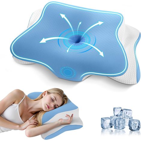 Oreiller Ergonomique Cervical, Oreillers Memoire Forme, Bleu (1/5)