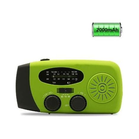 Radio météo solaire d'urgence, kit anti-sismique, manivelle, auto-alimentée, AM/FM/WB, radio de survie à manivelle(vert) (1/4)
