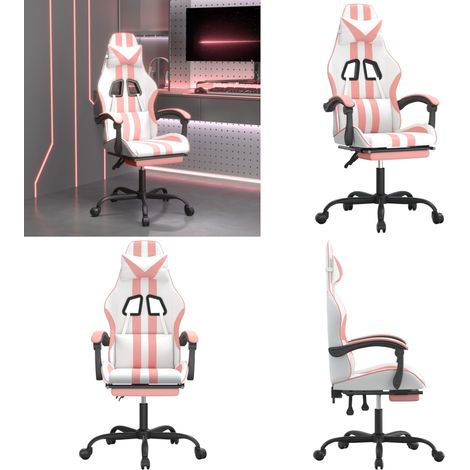 Gaming-Stuhl mit Fußstütze Drehbar Weiß & Rosa Kunstleder - Gamingstuhl mit Fußstütze - Gamingstuhl mit Drehfunktion (1/5)