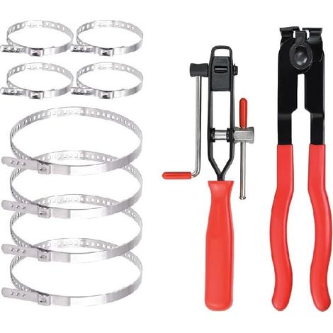 Trintion 10Pcs CV Boot Clamp Pliers Kit, Heavy Duty Stainless Steel Hose Clip Crimp Pliers with Small & Large CV Boot Clamps, Automotive Banding Tool Set for Drive Shaft Axle Repair on Most Cars