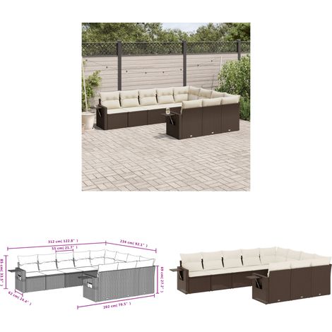 10-tlg. Garten-Sofagarnitur mit Kissen Braun Poly Rattan - Gartenmöbel - Outdoor Möbel - Rattan Gartenset - Lounge Set - Esszimmergarnitur - Home & Living (1/3)