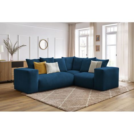 BOBOCHIC - Canapé d'angle fixe modulable VOLTAIRE avec 1 chauffeuse 2 places, 1 angle et 1 chauffeuse 1 place Angle droit Bleu foncé (1/5)
