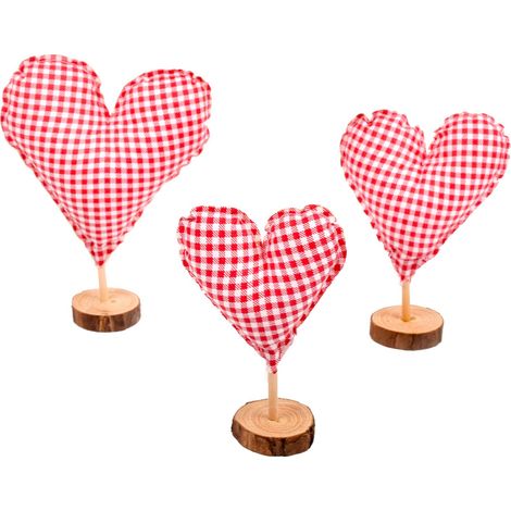[Motif à carreaux rouges et blancs  ensemble de trois (grand, moyen et petit)] Ornement décoratif rembourré en forme de cœur pour la Saint-Valentin, un cadeau fait main populaire de style européen et  (1/2)
