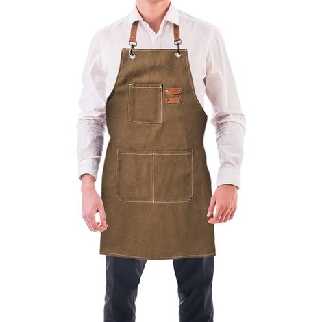 Tablier en toile pour homme - Tablier en toile - 3 poches - Imperméable - Ajustable - Tablier de cuisine unisexe - Idéal pour barbecue, restaurant, jardinage, menuiserie - Facilement ajustable - Marro (1/5)