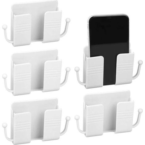Lot de 5 supports muraux pour téléphone portable, support mural auto-adhésif pour téléphone portable avec crochets en plastique (1/4)