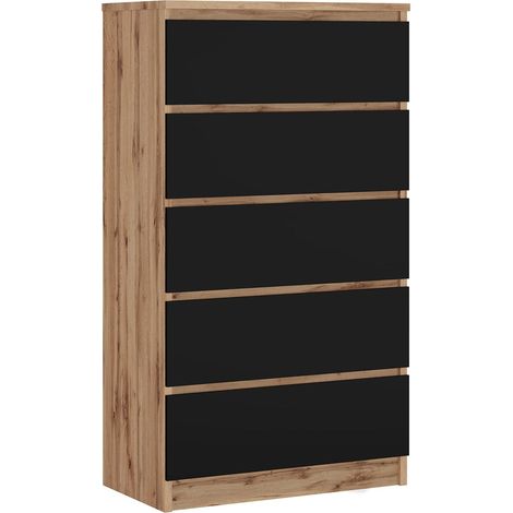 Cassettiera 5 cassetti, Rovere Wotan / Nero Opaco, 70 x 39 x 125 cm (1/5)