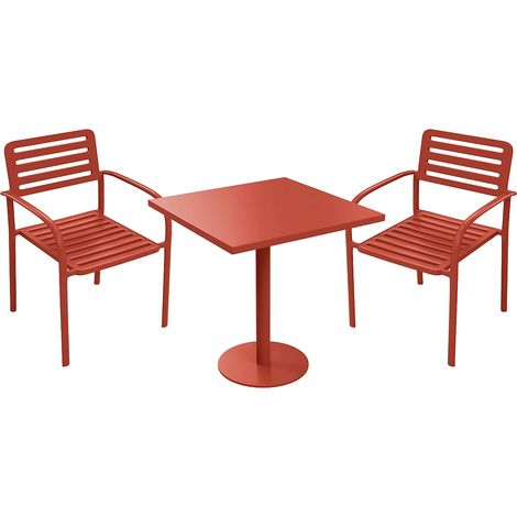 Set pranzo da giardino in metallo: 1 tavolo L 70 cm e 2 poltrone impilabili - Rosso mattone - NILY di MYLIA (1/5)