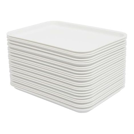 Lot de 24 plateaux, plateaux de service Empilables pour fast-food pour restaurants rapides, cantines, cuisines, hôtels, restaurants, cafés 36 27 2 cm (Blanc) (1/5)