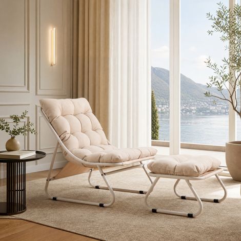 Chaise avec ottoman 65x78x86 cm acier beige moderne HAVRYA (1/5)
