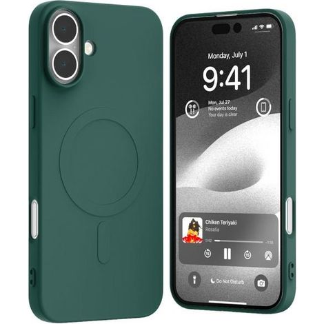 Funda Mercury MagSafe de silicona semipermanente para iPhone 16 Plus de 6,7 pulgadas, color verde.
