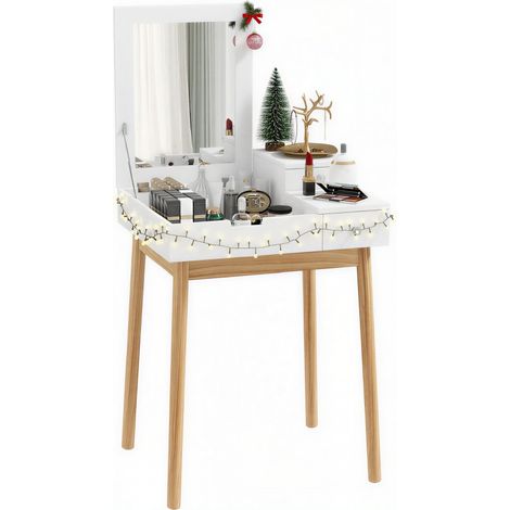 Coiffeuse avec miroir table de maquillage style moderne - 2 tiroirs, miroir rabattable pour chambre à coucher, salon, 60 x 50 x 85,5 cm blanc