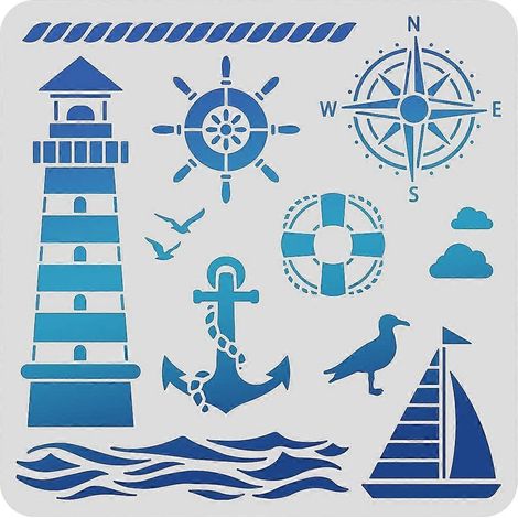Gabarits de dessin en plastique PET Phare 11,8 x 11,8 pouces, gabarit boussole et ancre pour scrapbooking, création de cartes et décoration murale/sol DIY (1/5)