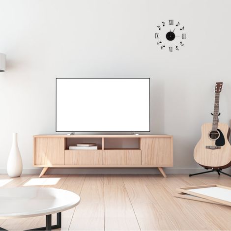 Horloge murale à motif de notes de musique avec cadran en vinyle et chiffres romains 3D pour la décoration intérieure (1/4)