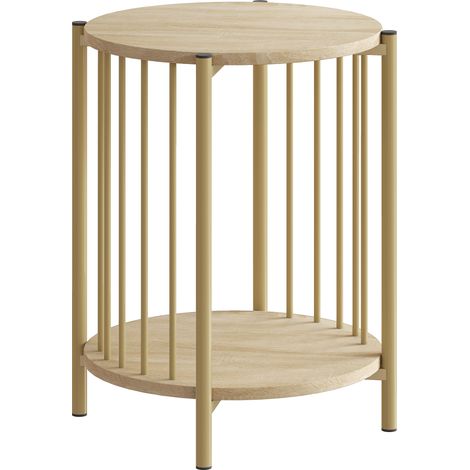 Table basse d'appoint design YARA effet bois naturel et or (1/5)