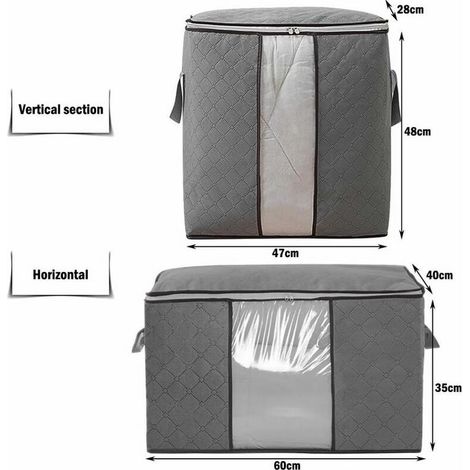 Sacs de Rangement Grande Capacit&eacute pour Couette &Eacutedredons Oreillers, Housse de Rangement de V&ecirctements en Tissu Non tiss&eacute (2 Tailles, Gris) (1/4)