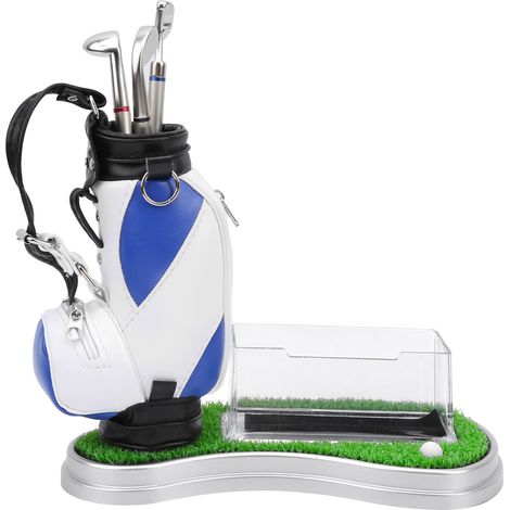 Mini porte-stylo de bureau en forme de sac de golf avec stylos de golf, boîte à cartes de visite et coffret souvenir.