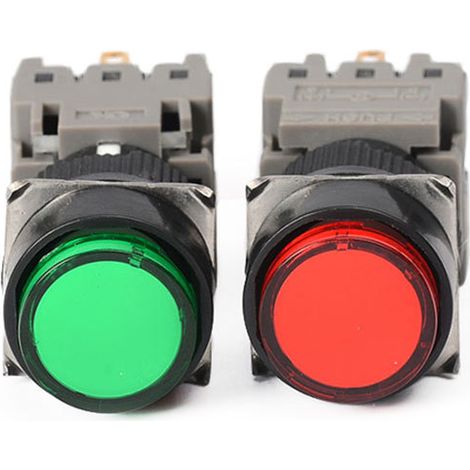 AH164Y-11D Round Illuminated Self-Reset Pushbutton Switch, 6-Pin, Red/Green/Yellow, 24V/220V, 16mm (1/4)