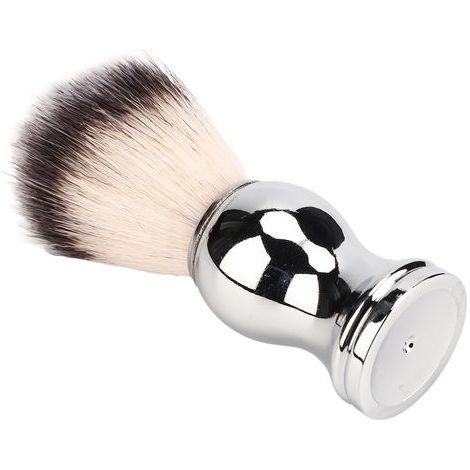 Brosse à raser en soies naturelles pour barbe, manche argenté professionnel, efficace pour usage salon et maison. (1/5)