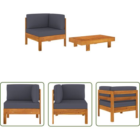 INLIFE Salon de jardin 2 pcs avec coussins gris foncé Bois d'acacia (1/5)