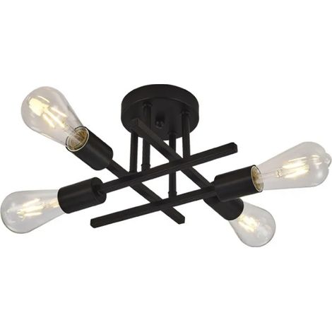 Lustre Plafonnier Carré Noir - 4 Douilles E27 - Style Loft Ajustable - Pour Salon Et Salle À Manger - Dimensions 50x50cm (1/5)