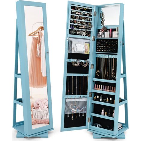 Mobile portagioie girevole 39 x 39 x 161 cm con grande specchio e discreto spazio di archiviazione in MDF blu 200015741