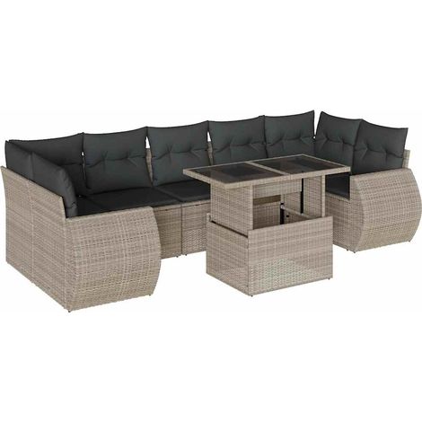vidaXL Set Divano da Giardino 8pz con Cuscini Grigio Chiaro Polyrattan (1/5)