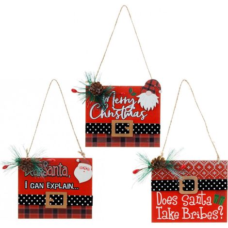 Panneau De Décoration De Noël En Bois - Arbre De Noël Rouge - Pour Fenêtre Porte Mur - Décoration Suspendue 1 Pièce (1/3)