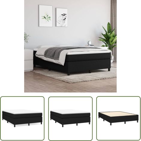 The Living Store Cadre de lit sans matelas noir 140x200 cm tissu - Cadre De Lit - Lit Double - Literie - Meuble Chambre - Design Moderne (1/5)