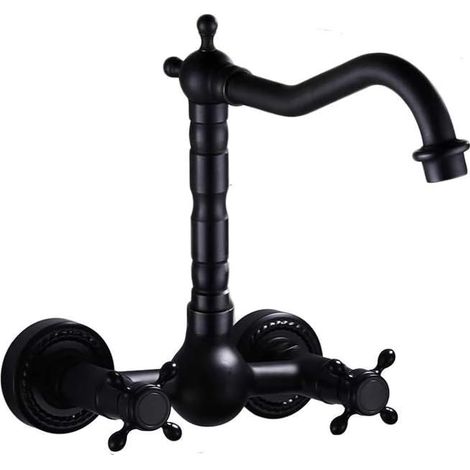 Robinet de salle de bain Robinet de style européen Robinet de baignoire chaud et froid en cuivre noir Robinet à double interrupteur réglable pour robinet chaud / froid de salle de bain (Taille : S) (1/5)