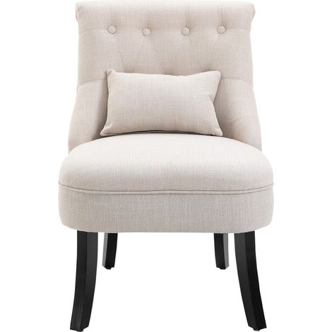 Relaxsessel, Sessel mit Rückenkissen, Loungesessel mit Leinenoptik, Holzbeine, für Wohnzimmer, Schlafzimmer, 52,5 x 69 x 77 cm, Cremeweiß
