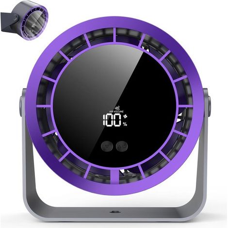 Ventilador de escritorio silencioso，mini ventilador USB，batería recargable de 3600 mAh，giratorio 360°，pantalla LED，ideal para dormitorios，Negro (1/5)