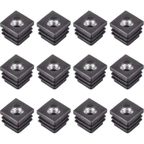 Insertos de 12 piezas para tubos cuadrados con rosca M8, para tubo cuadrado de 0,79" x 0,79" de diámetro exterior, tapas de plástico negro para ruedas, puntas de patas de muebles para sillas - Crezuo