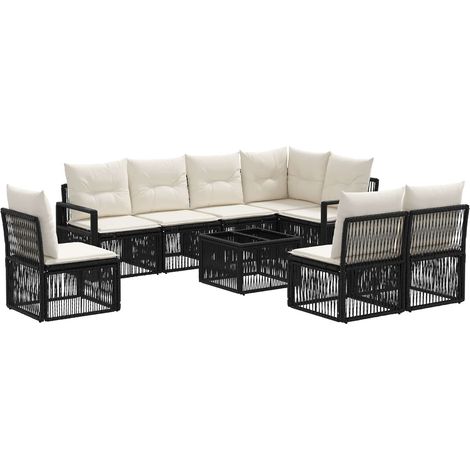 vidaXL Set Divano da Giardino 9 pcs Nero polyrattan