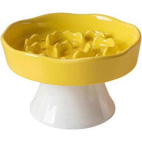 Filiyano-Gamelle surélevée pour chats, gamelle haute en céramique en forme de fleur, mangeoire anti-vomissements pour chiens et chats, jaune (1/4)