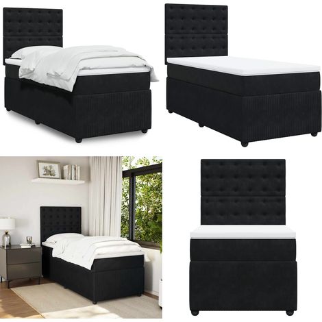 vidaXL Sommier à lattes de lit avec matelas Noir 90x190 cm Velours (1/5)