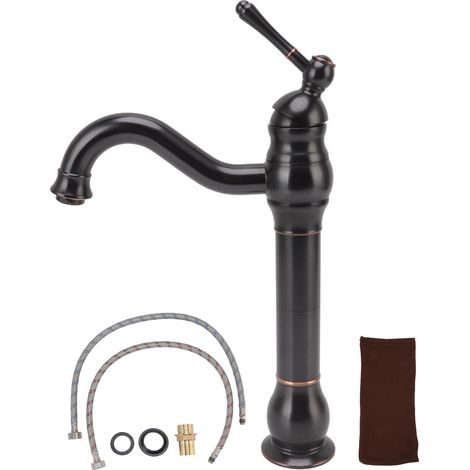 Robinet rétro en laiton de Style européen, contrôle facile, robinet d'eau à poignée unique avec tuyau d'eau chaude et froide (1/4)