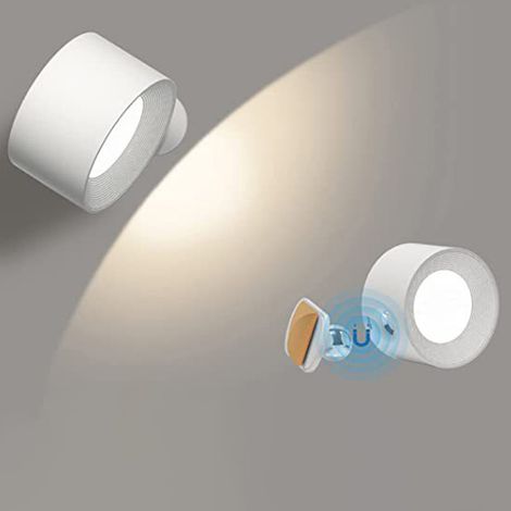 Wiederaufladbare und magnetische 360° drehbare LED-Wandleuchte, 3 Farbtemperaturen, 3 Helligkeitsstufen, Tastensteuerung